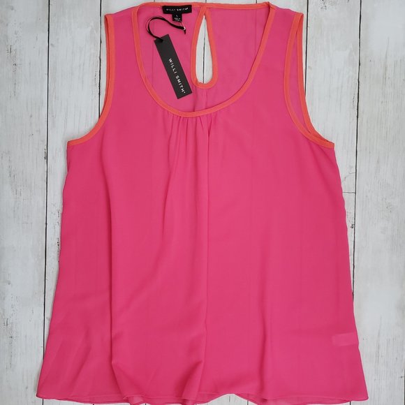 WILLI SMITH Pink Tank Flowy Drape Keyhole Back - Picture 2 of 6